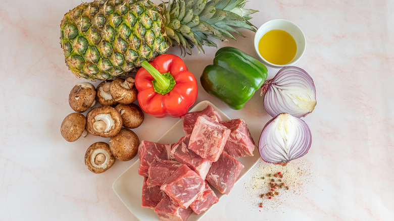 ingredients for smoked steak kabobs