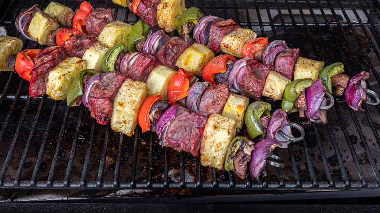 steak kabobs on grill