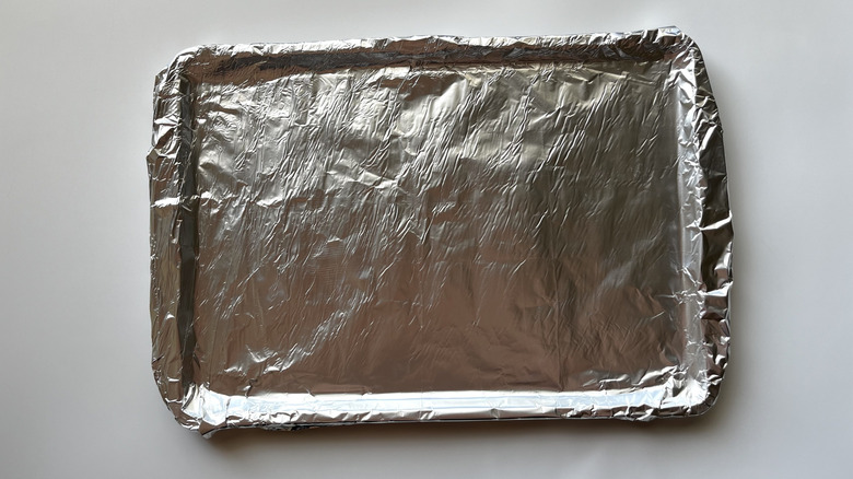 tinfoil on baking tray