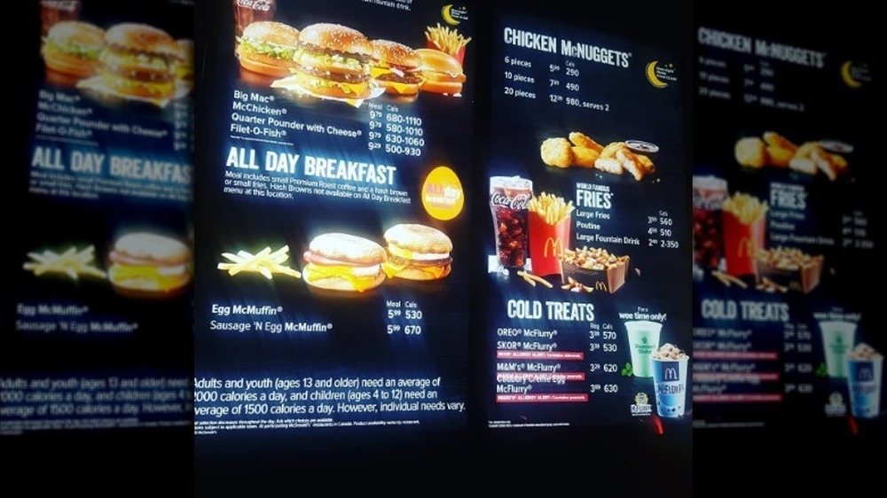 McDonald's menu