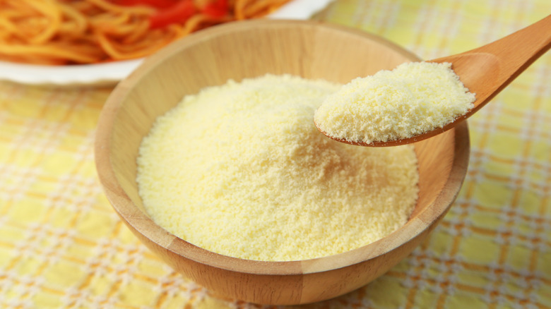 Powdered parmesan cheese in a bowl