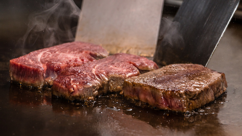 Kobe beef on a grill