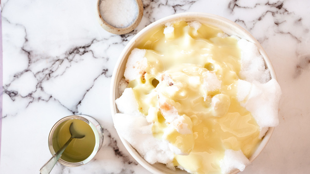 snow and condensed milk for snow ice cream