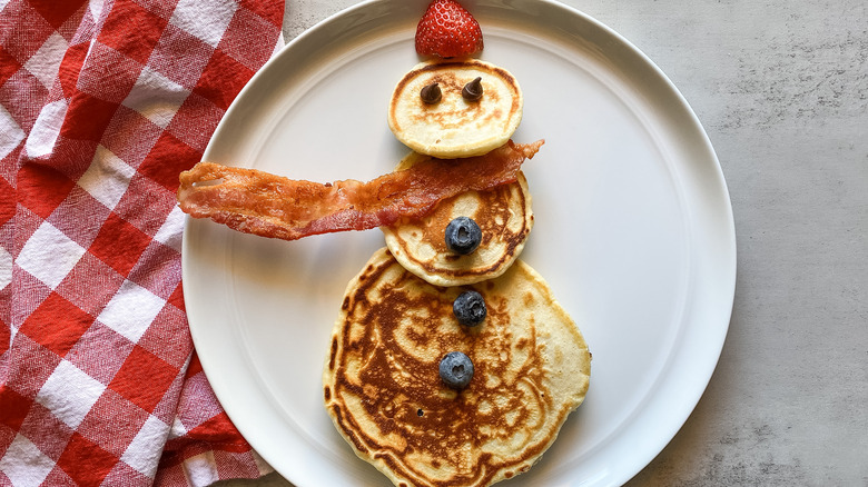 snowman pancake on plate