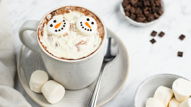 Hot chocolate with snowman marshmallows