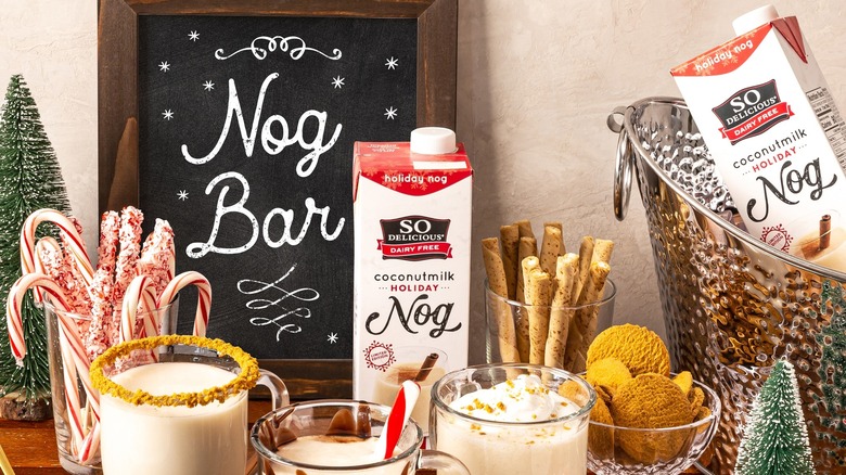 Holiday nog bar set up with So Delicious