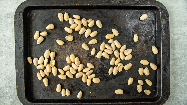 almonds on baking sheet