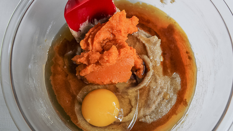 pumpkin cookie batter in process