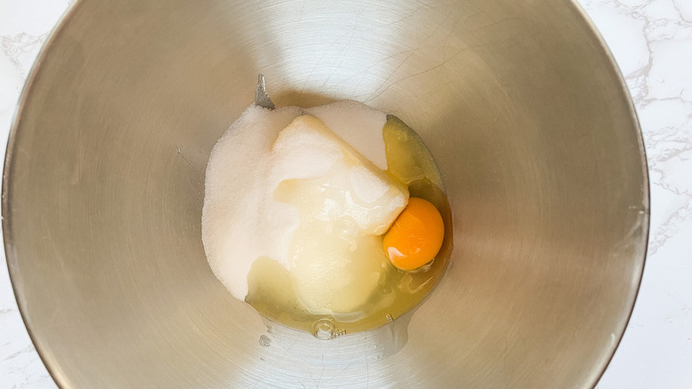 Different kinds of ingredients in a mixing bowl.