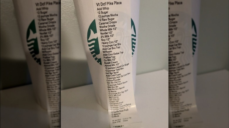 Extremely long Starbucks drink order