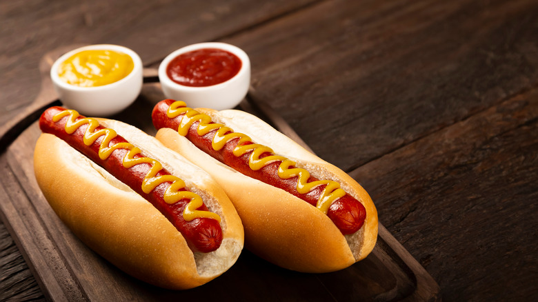 hot dogs with mustard