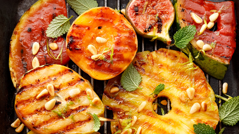 grilled fruits on bbq rack
