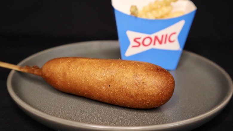 Sonic corn dog and fry package on plate