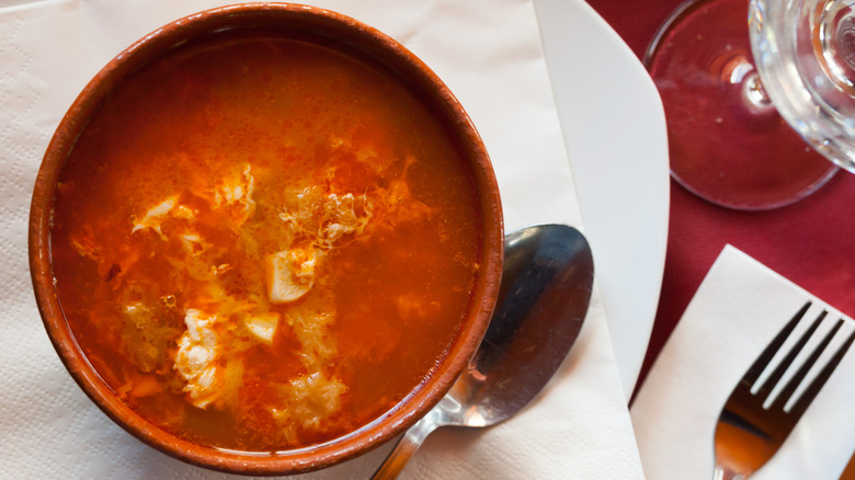 A bowl of Spanish soup Sopa de Ajo