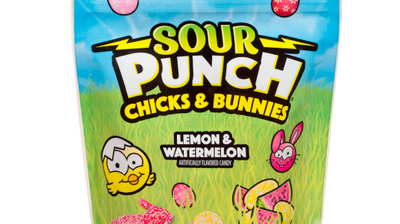 A bag of Sour Punch Chicks and Bunnies. 