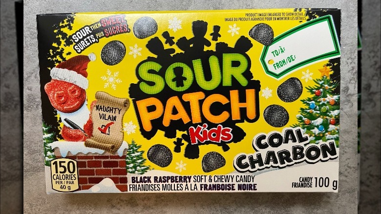 A pack of Sour Patch Kids Coal Charbon