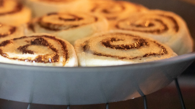 cinnamon rolls in an oven