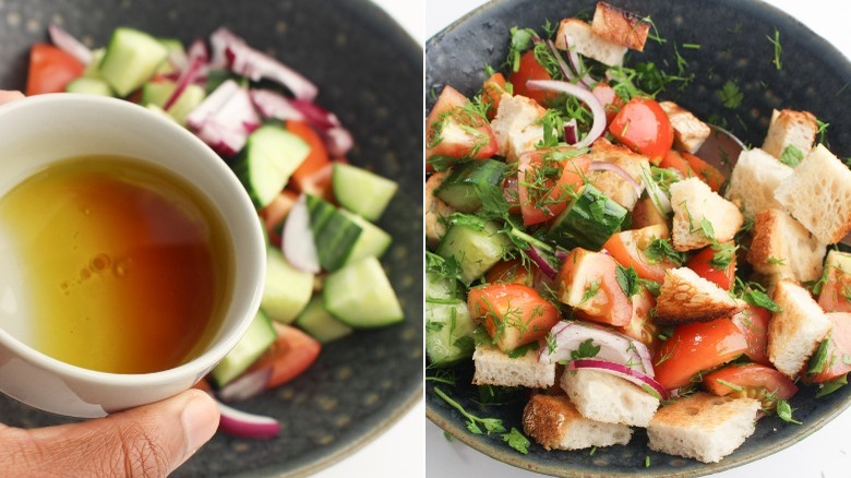 sourdough panzanella in a bowl