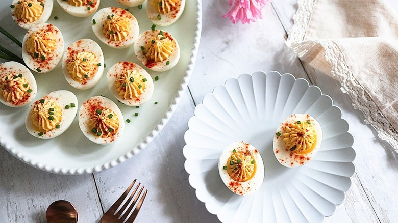 deviled eggs with paprika on top