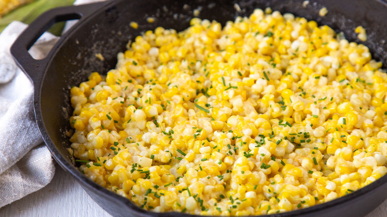 cooked corn in pan