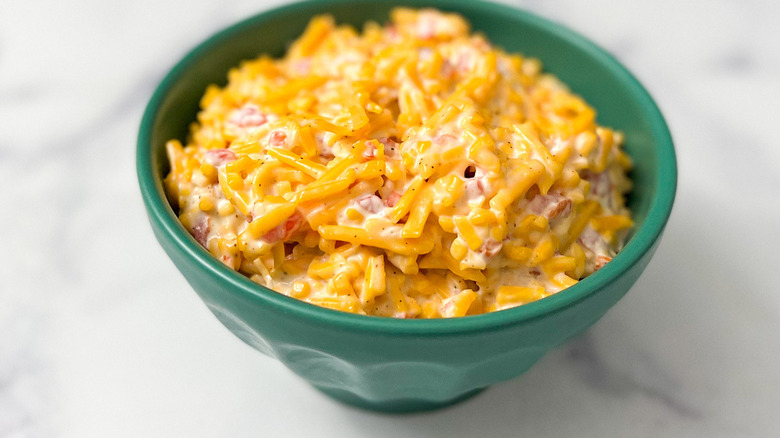 pimento cheese in green bowl