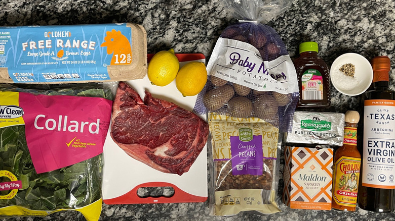 Ingredients for steak and potatoes sheetpan brunch