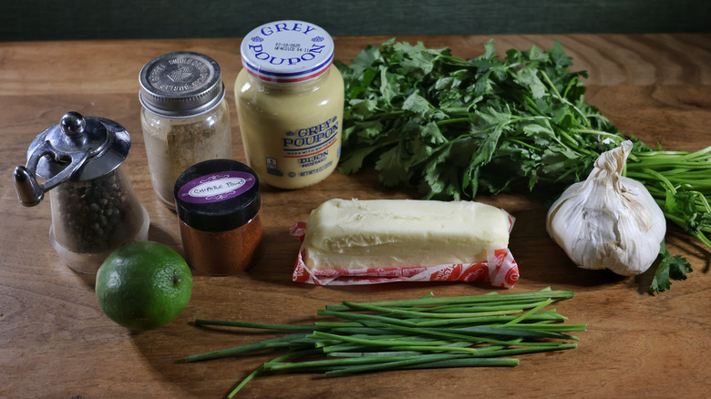 Cowboy butter ingredients on wood table