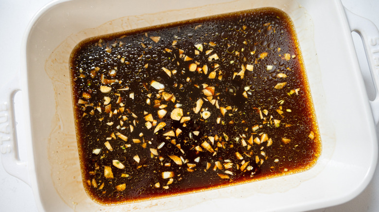 soy-bourbon marinade in bowl