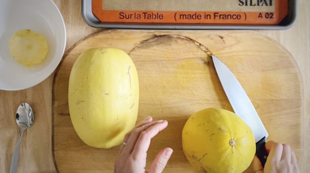 cutting squash for spaghetti squash lasagna casserole