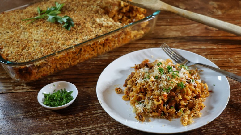 plate of anelletti al forno on table