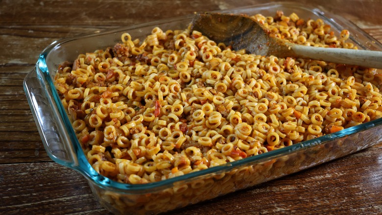 baking dish full of pasta