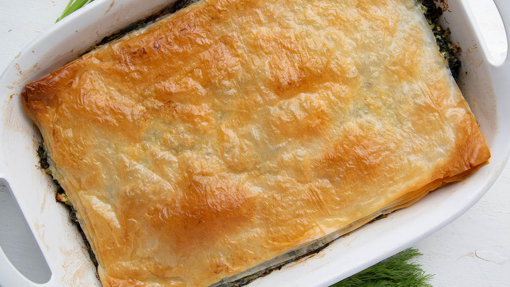 finished tray of spanakopita