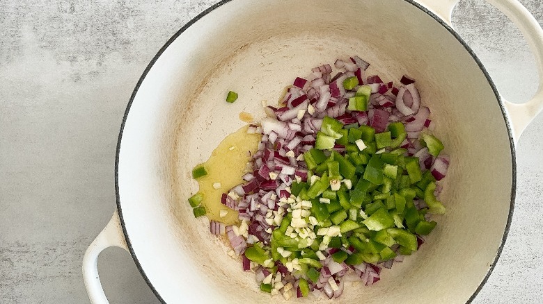 Sofrito ingredients in pot 