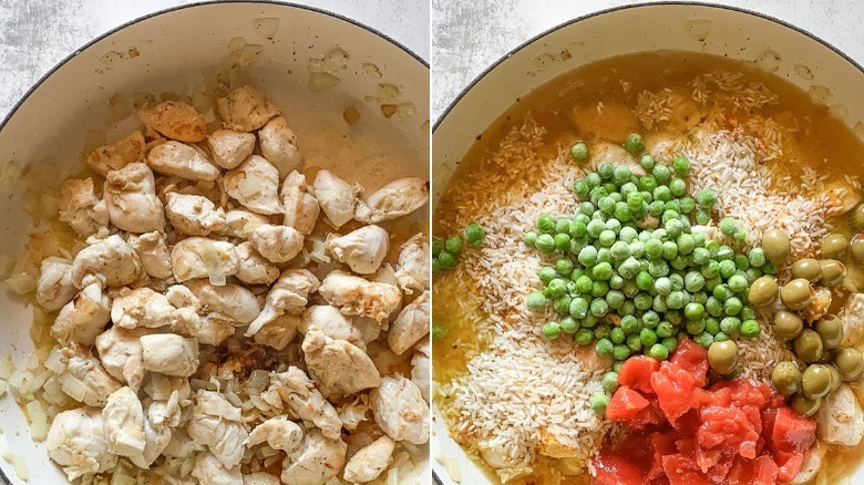 chicken, onions, garlic/ adding veggies