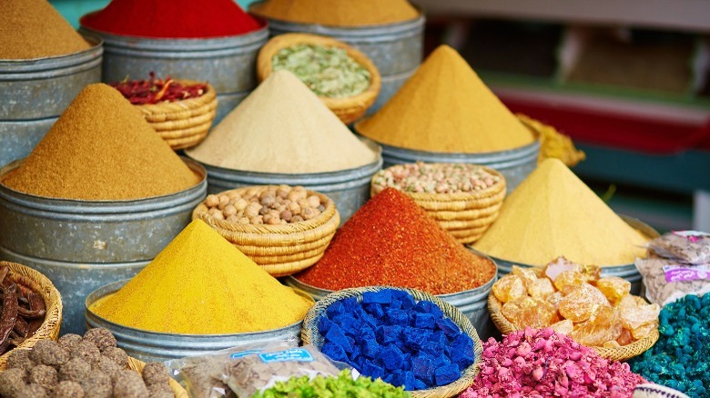 Moroccan spices in conical piles