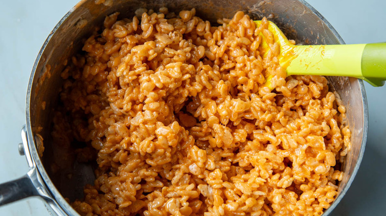 orange Rice Krispies in pot