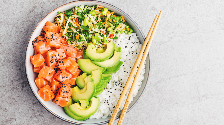 poke bowls with chopsticks