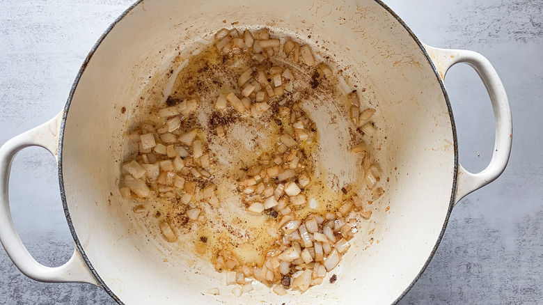 onions and garlic in pot