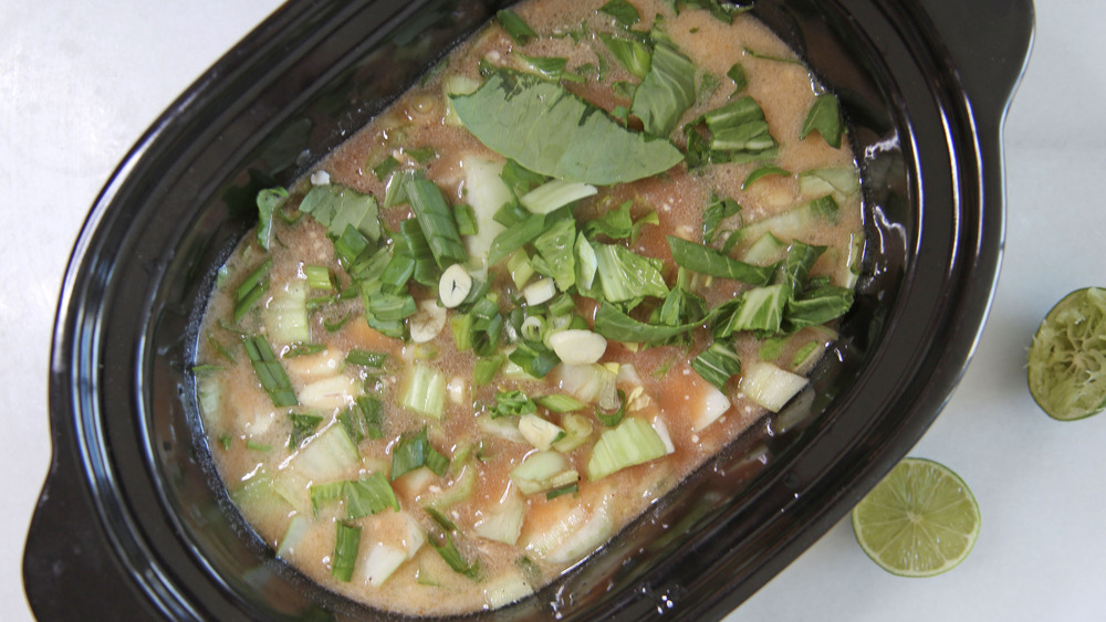 spicy beef noodle soup in slow cooker