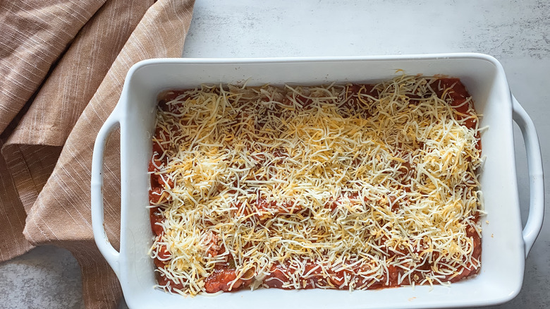 casserole in dish with cheese on top 