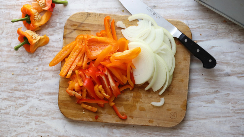 sliced peppers and onions