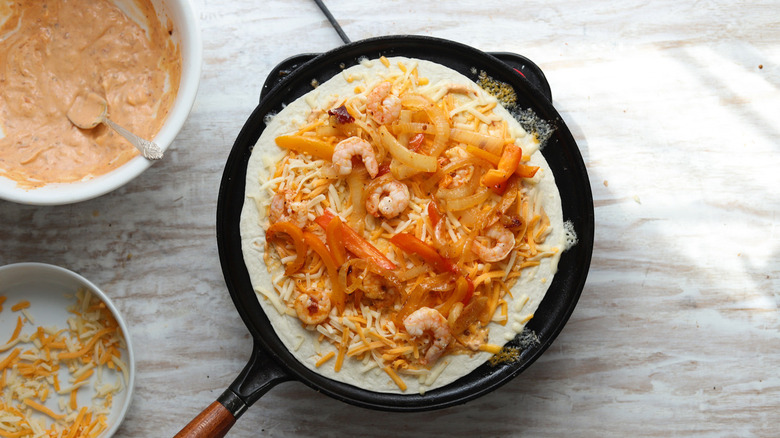 tortilla with vegetables and shrimp