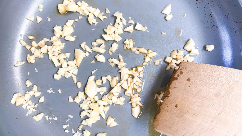 minced garlic in a pan