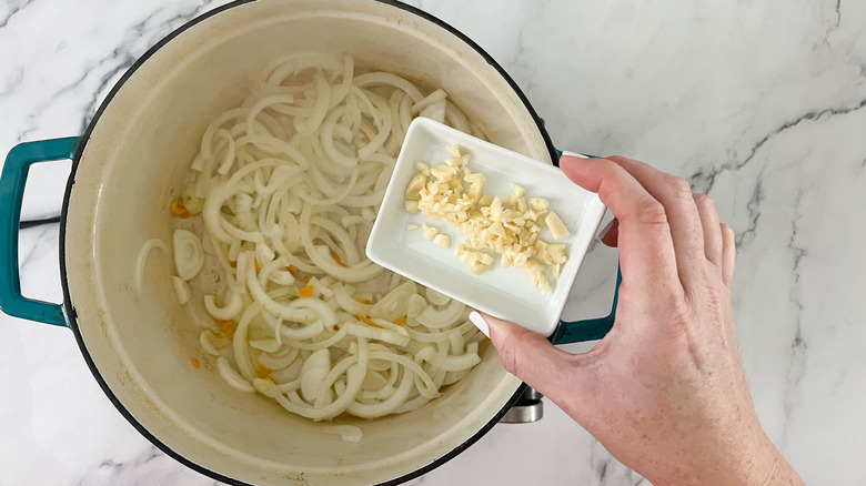 garlic and onion in pot