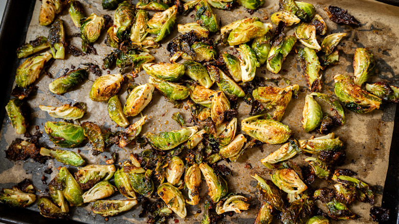 roasted brussels sprouts on sheet pan