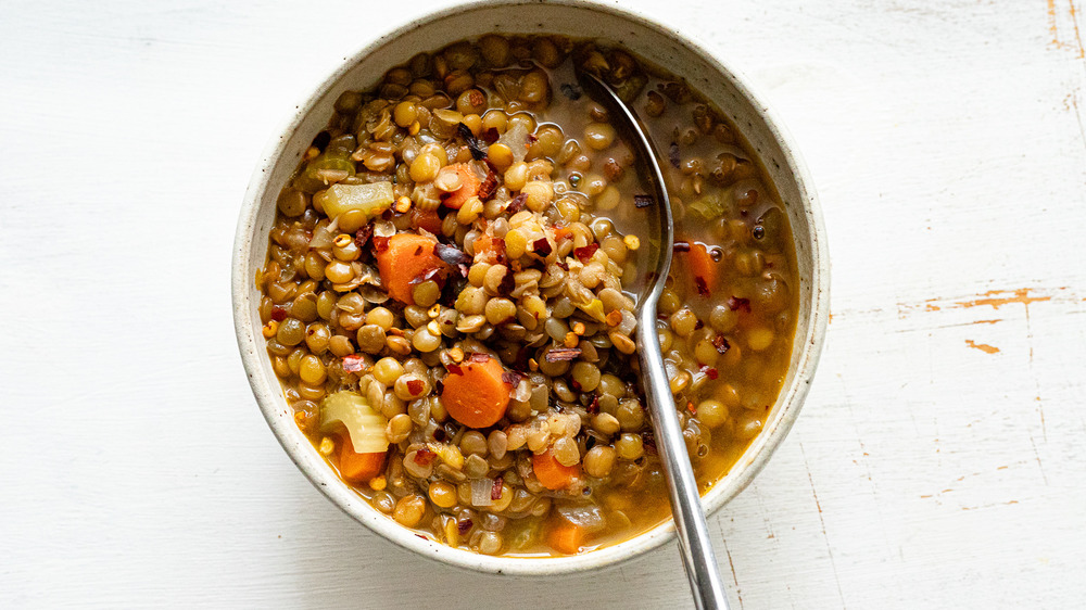 spicy lentil soup served