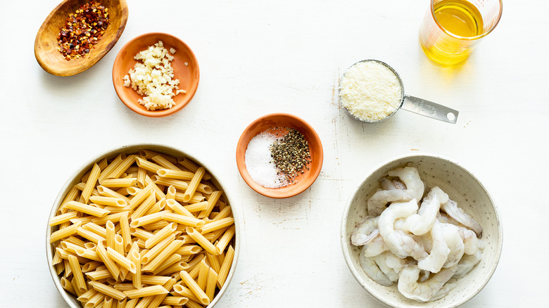 ingredients for spicy shrimp pasta