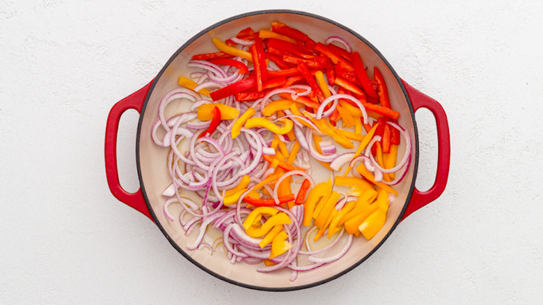 Onions and peppers cooking