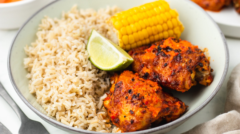 peri peri chicken rice corn