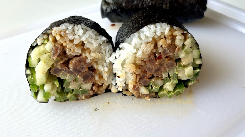 halved sushi burrito